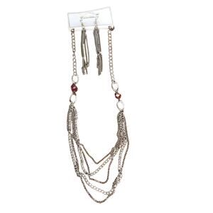 Silver tone chain necklace and earrings set New on Card